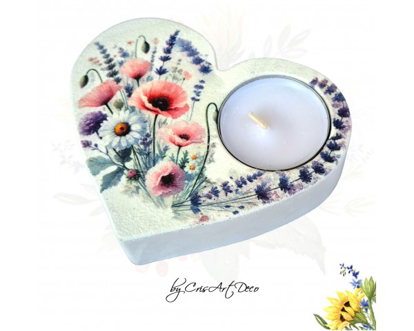 Suport decorativ pentru lumanare - buchet maci, lavanda, flori de camp 122019